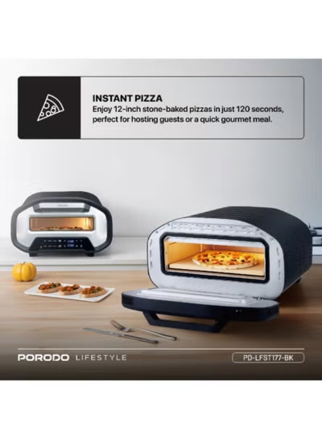 بورودو صانعة بيتزا كهربائية داخلية 12 بوصة، 2200 واط مع 7 إعدادات مسبقة ومؤقت قابل للتعديل / حجر بيتزا 12 بوصة / فرن بيتزا سريع الطهي مع شاشة LED / صانعة بيتزا منزلية لبيتزا سريعة ومقرمشة ومطهوة بالتساوي - أسود - Image 4